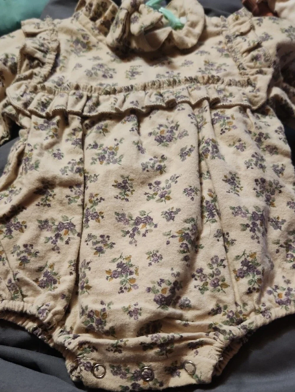 Floral Ruffle Baby One-Piece in Cream